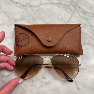 Ray Bans Aviator Gradient Polished Brown Sunglasses